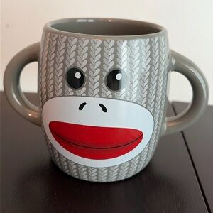 Sock Monkey Galerie Double Handle Gray Ceramic Coffee Tea Cocoa Mug Cup 16 Oz.